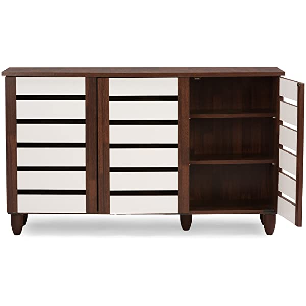 Baxton Studio Wholesale Interiors Gisela Oak and White 2-Tone Shoe Cabinet with 3 Doors