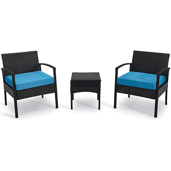 PROHIKER 3 PCS Patio Rattan Conversation Chair Set, 3 PCS Patio Wicker Rattan Furniture Set, Patio Wicker Rattan Table Red