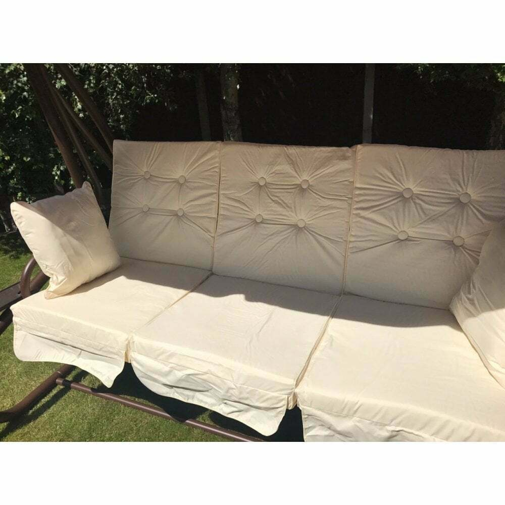 3 Seat Swing Hammock Bed Heavy Duty Garden Bench Patio Brown Cream Seat