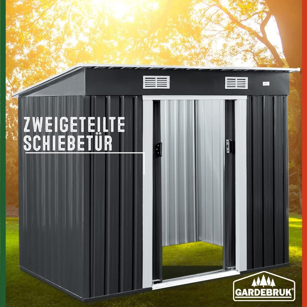 GARDEBRUK® Garden Metal Tool Shed | Anthracite | 6x4 FT | Outdoor Tool Storage Garden House | Sloped Pent Roof | Sliding Door | Container Gardening Equipment | Weather-Resistant