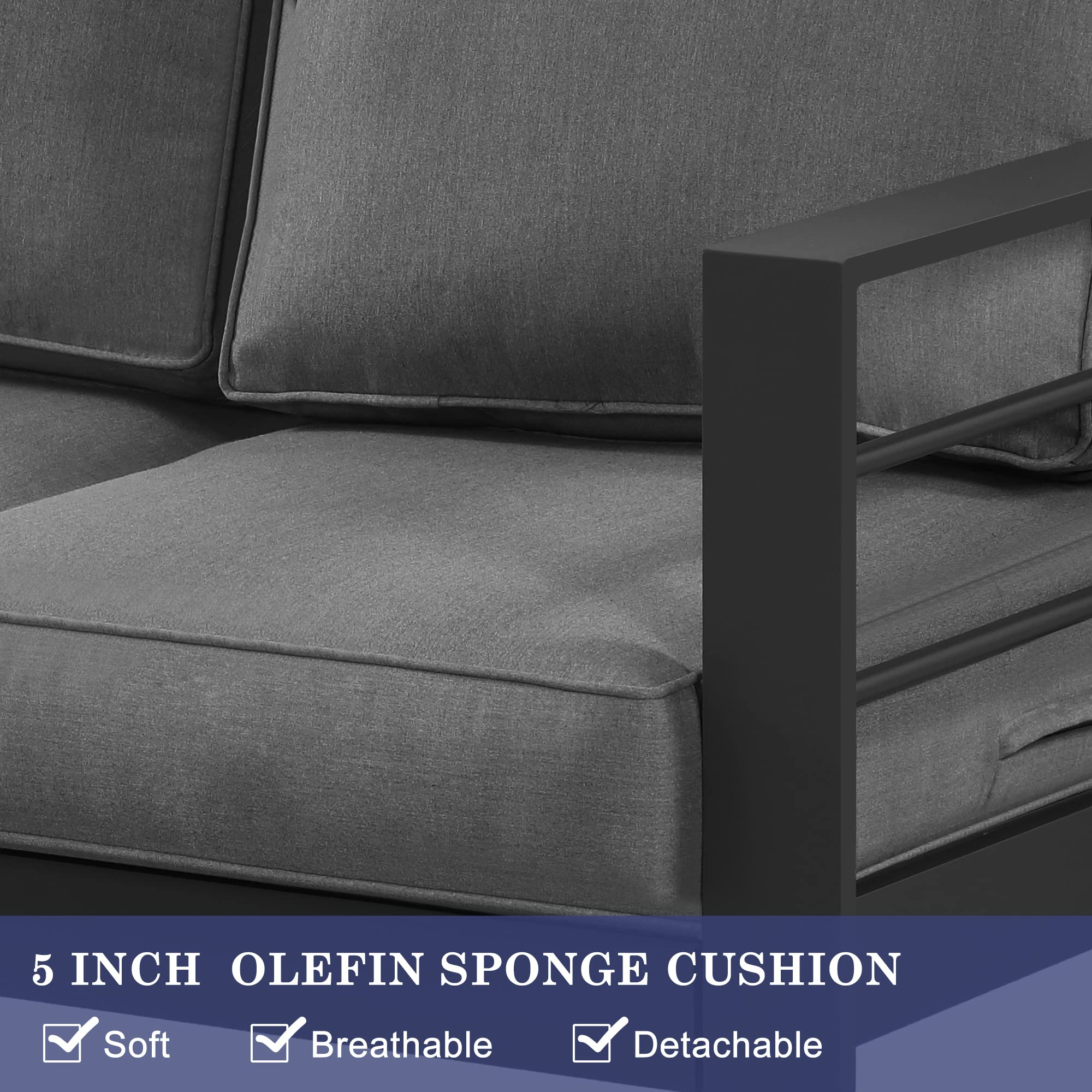 【Furniture】Aluminum Outdoor Patio Furniture Set, Outdoor Sectional Metal Sofa with 5