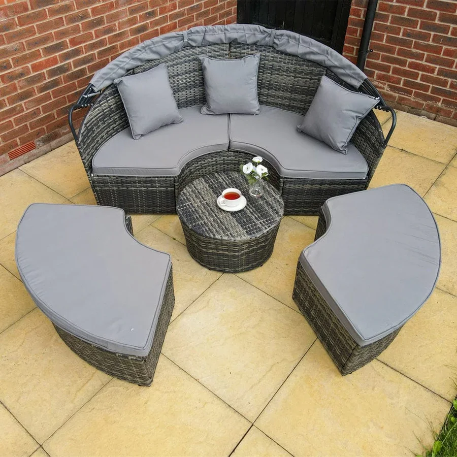 CAMROSE RATTAN GARDEN DAY BED IN GREY