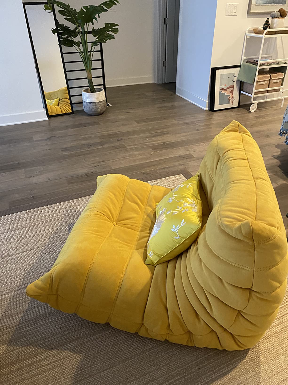 【Furniture】Chair with Ottoman, Soft Suede Oversized Chair with Ottoman Lazy Floor Sofa