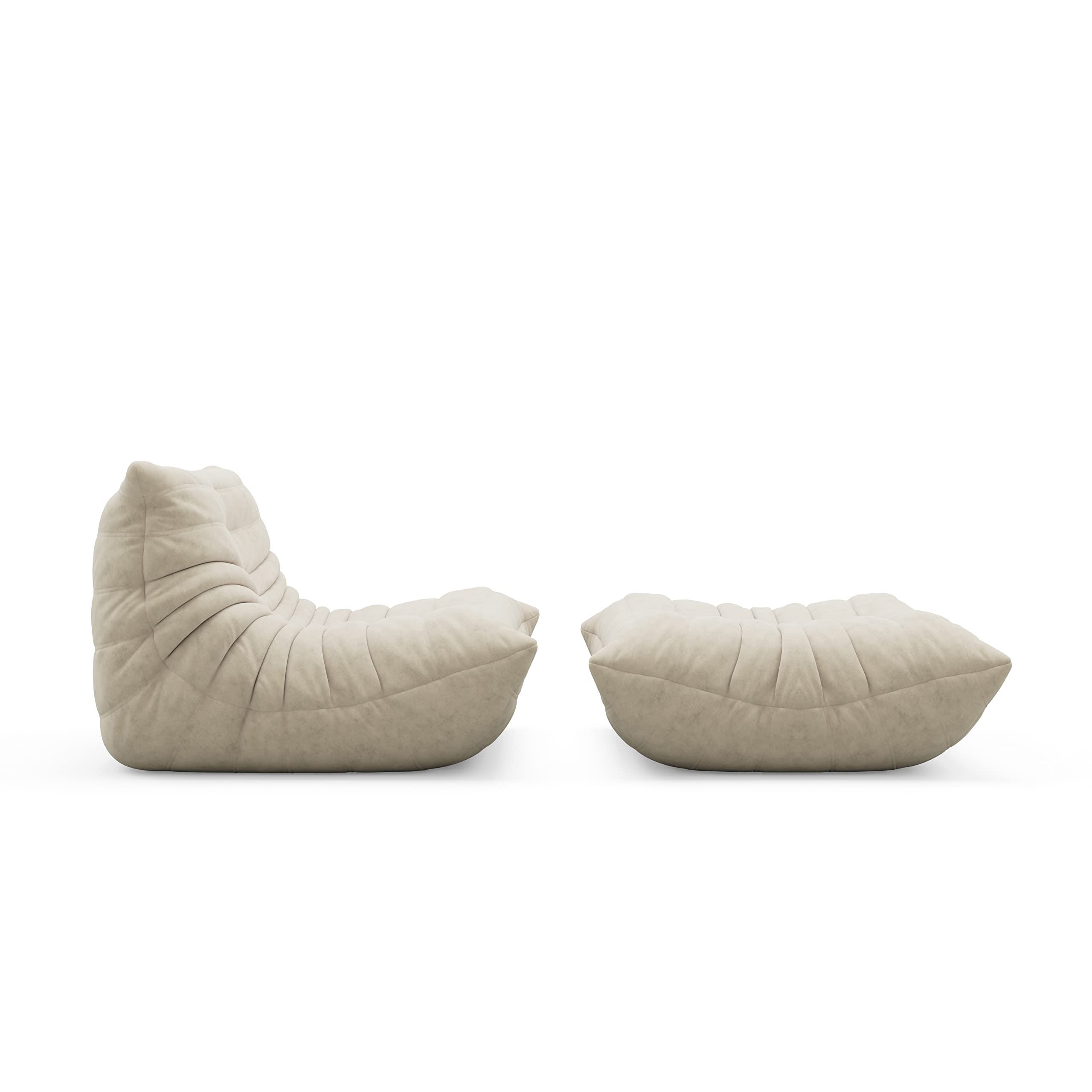 【Furniture】Chair with Ottoman, Soft Suede Oversized Chair with Ottoman Lazy Floor Sofa