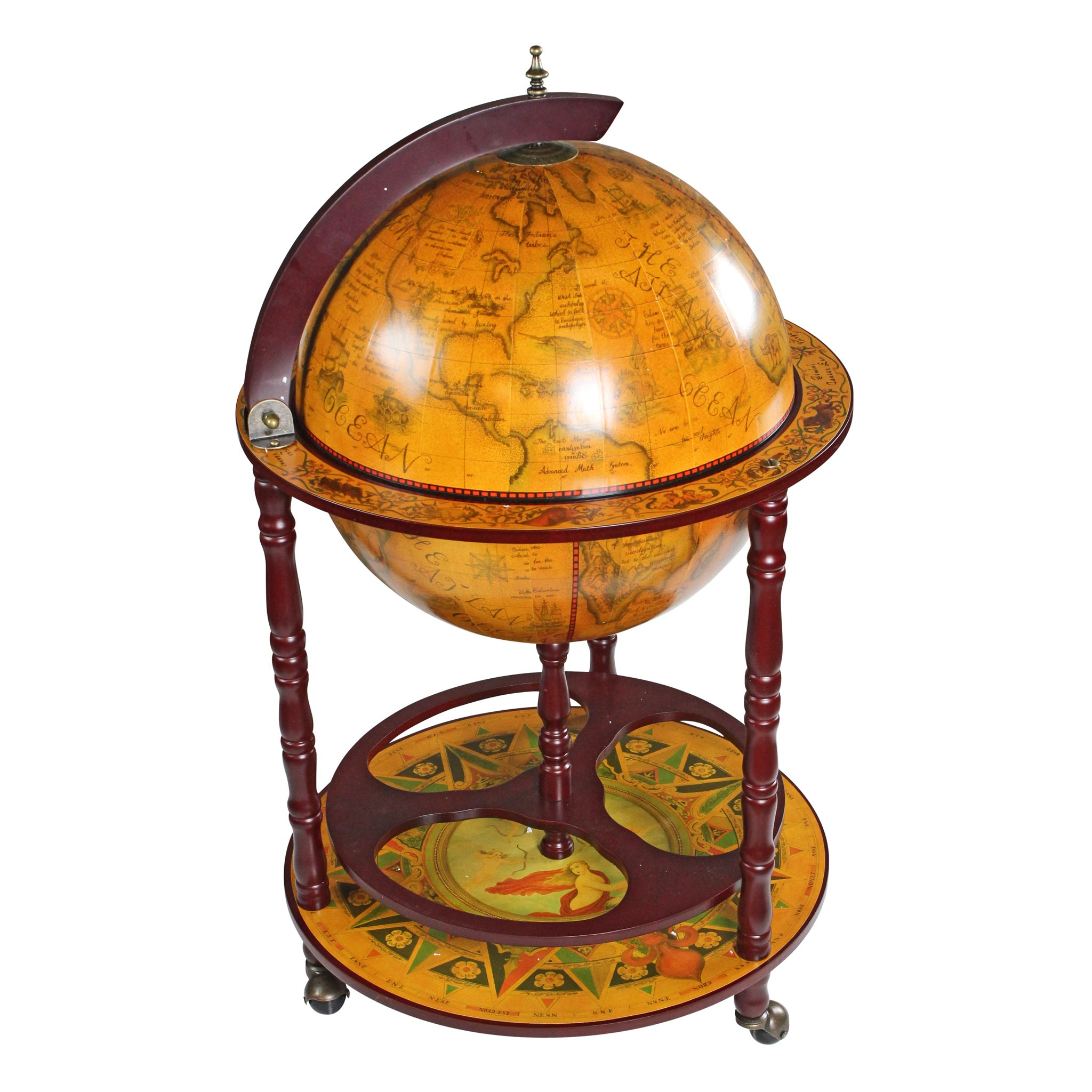 【Furniture】Design Toscano Sixteenth-Century Italian Replica Globe Bar Cart Cabinet on Wheels, 38