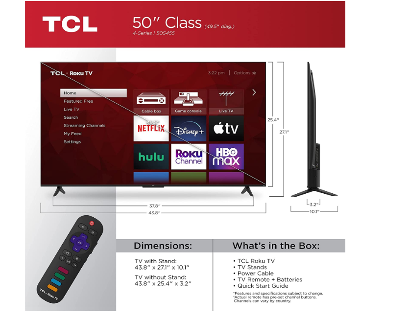 TCL 50 Class 4-Series 4K UHD HDR Roku Smart TV
