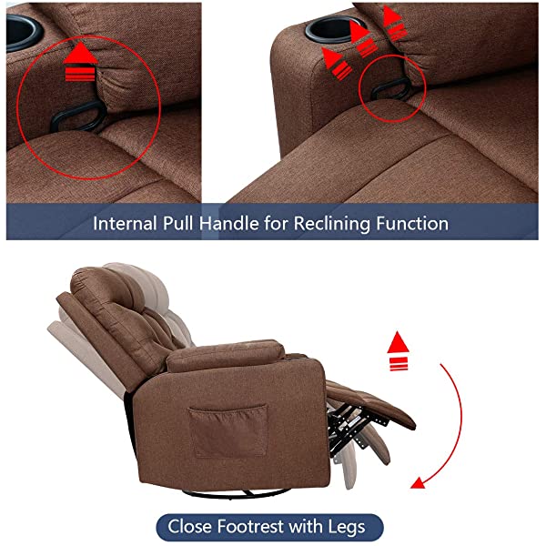 Esright Grey Fabric Massage Recliner Chair 360 Degrees Swivel Heated Ergonomic Lounge Chair