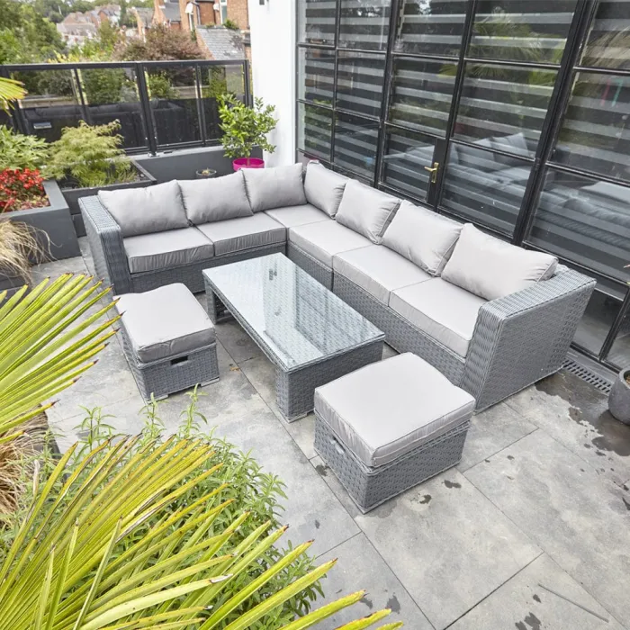 PAPAVER 8 SEATER RATTAN FURNITURE GARDEN SOFA SET IN GREY
