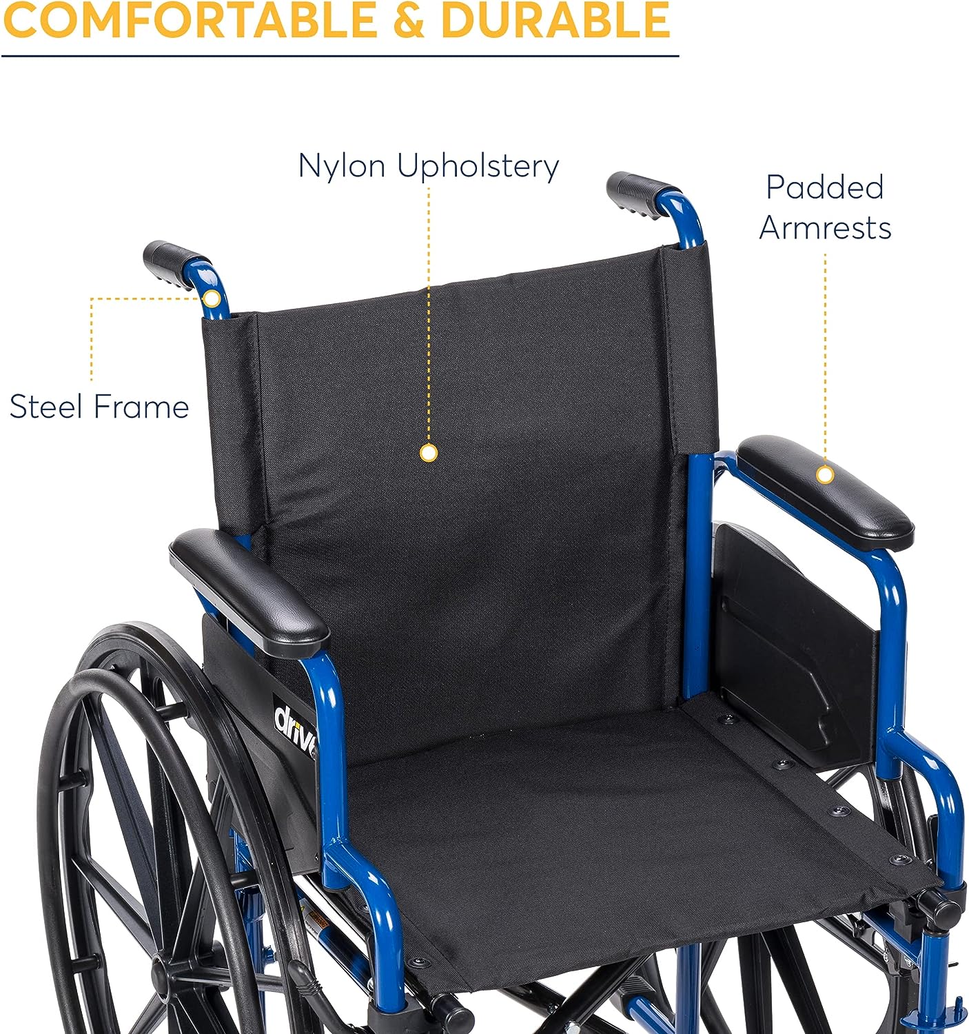 Drive Medical BLS18FBD-ELR Blue Streak Lightweight Wheelchair with Swing-Away Elevating Leg Rests and Flip-Back Arms
