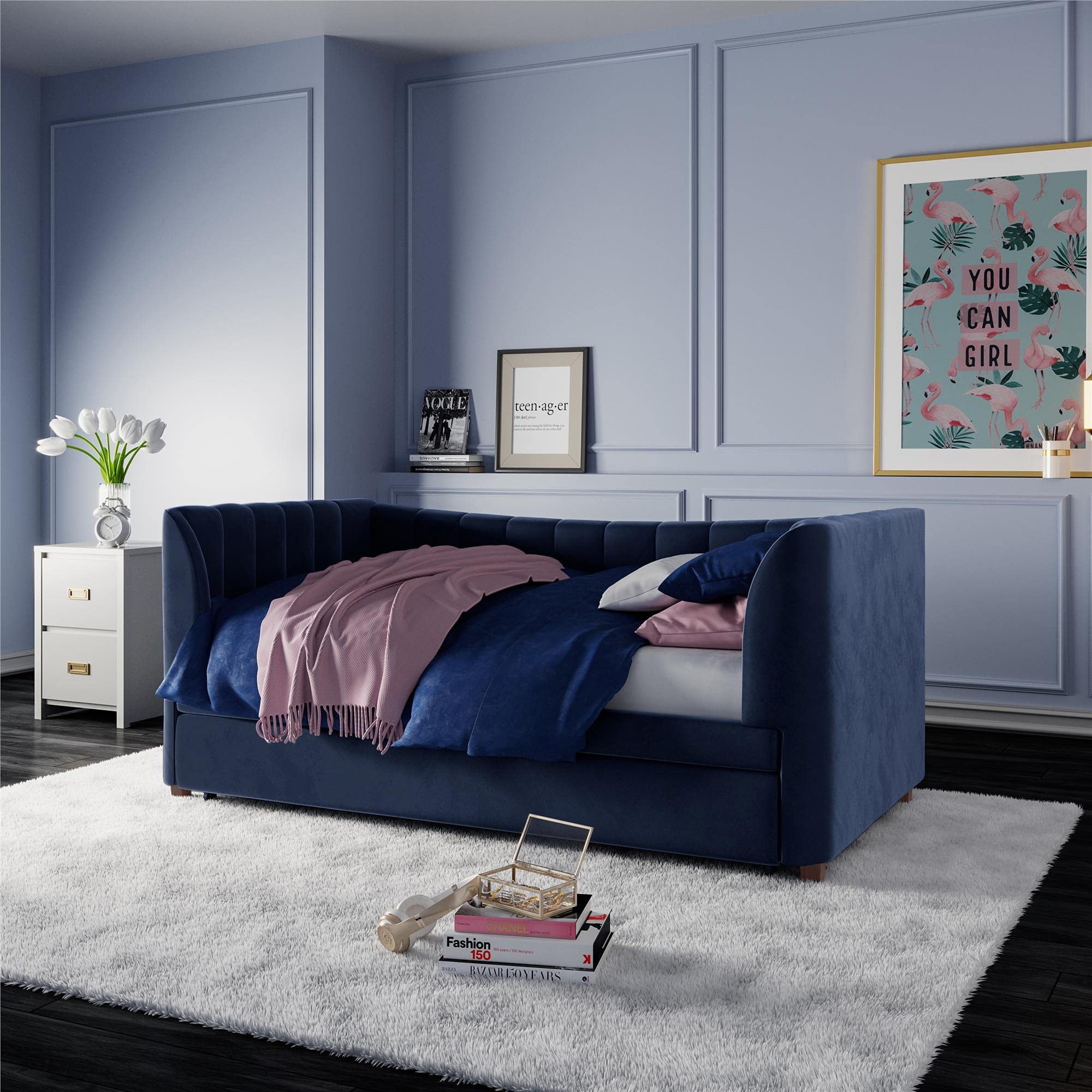 【Furniture】Valentina Upholstered Daybed with Trundle, Twin