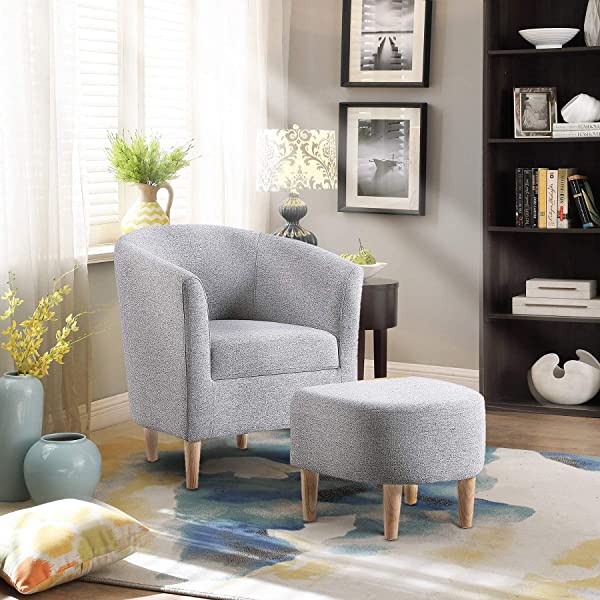 DAZONE Modern Accent Chair, Upholstered Arm Chair Linen Fabric Single Sofa Chair with Ottoman Foot Rest Mustard Yellow Comfy Armchair for Living Room Bedroom Small Spaces Apartment Office Yellow With Ottoman