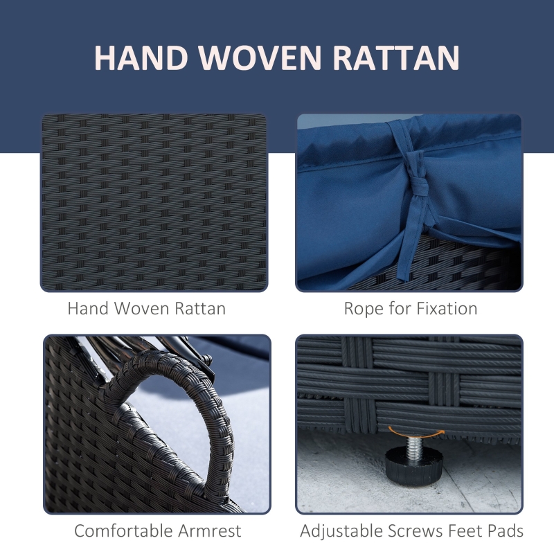 【Furniture】4 PC Patio Wicker Lounge Set, Outdoor Rattan Modular Garden Round Daybed Set