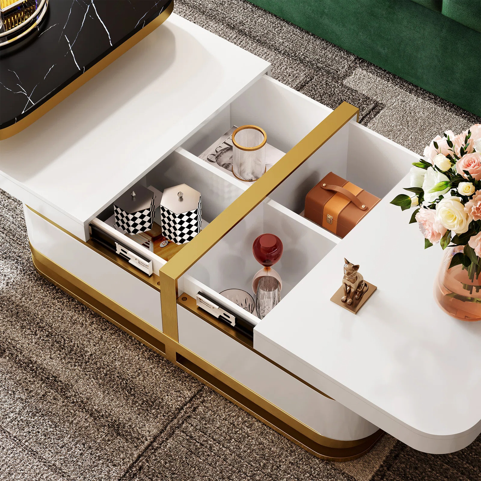 【Furniture】Rectangular Nesting Coffee Table with Storage for Living Room
