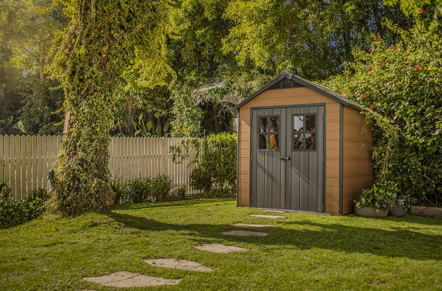 【Storage Shed】7.5×7 Large Resin Outdoor Storage Shed Kit – Perfect to Store Patio Furniture, Garden Tools