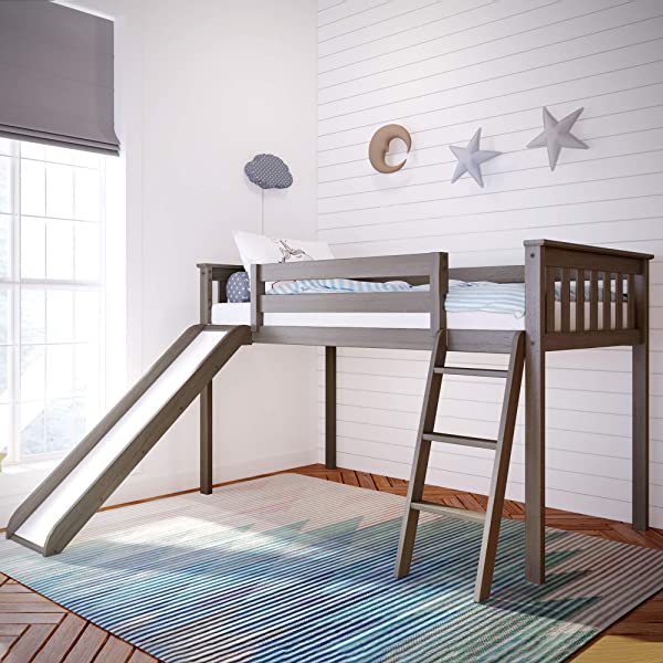 Max & Lily Twin Low Loft Bed with Staircase, White White Low Loft + Staircase Bed