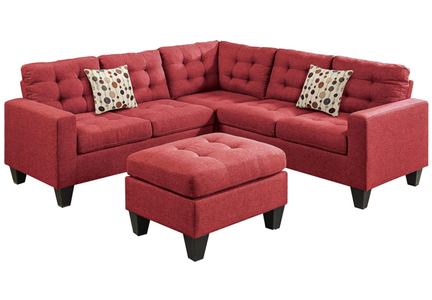 Poundex Bobkona Soft Bonded Leather 4 Piece Sectional with Ottoman Set (F6934), Espresso